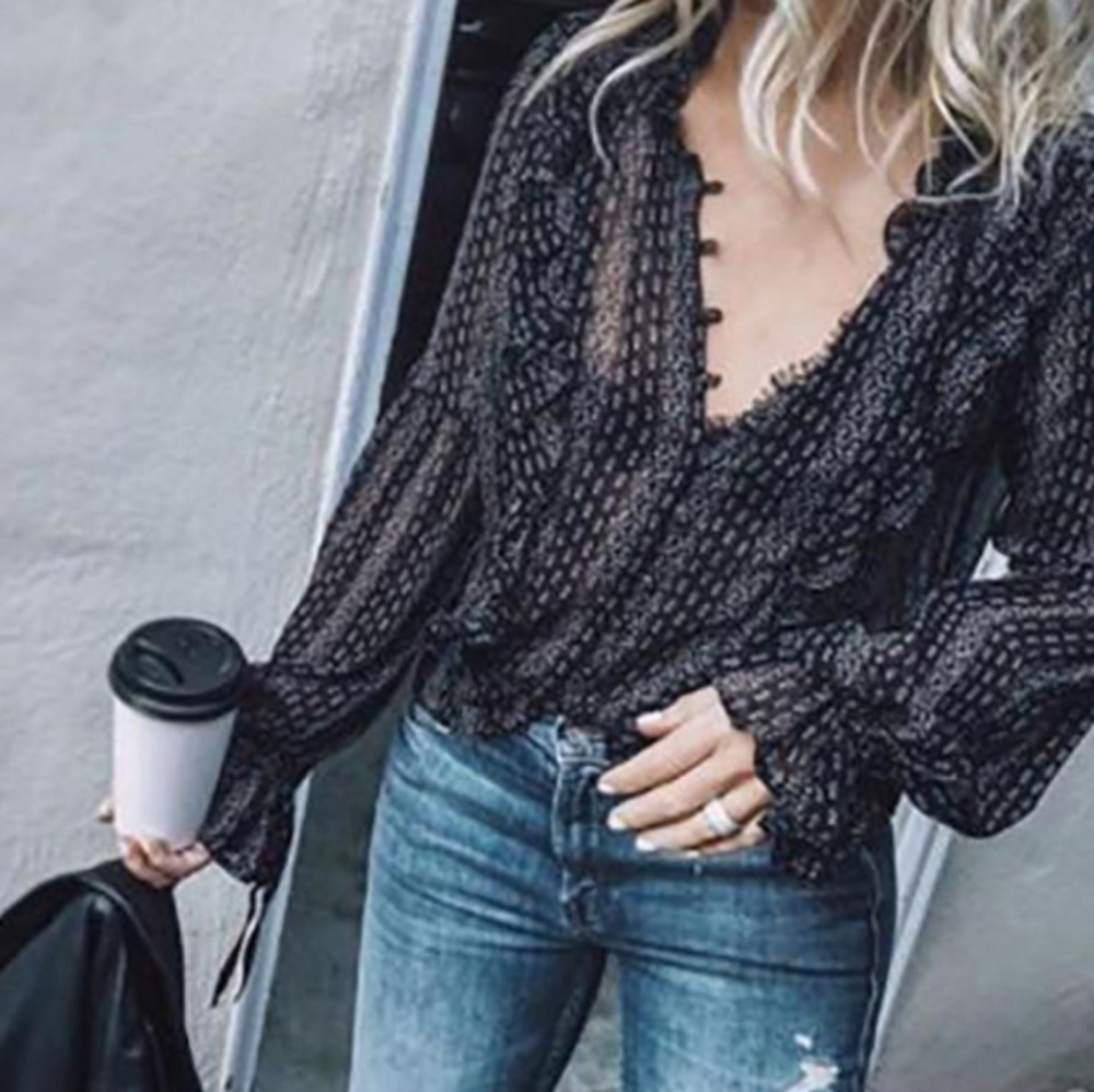 1 LEFT! Black & White Blouse S M L - Picture 3 of 6